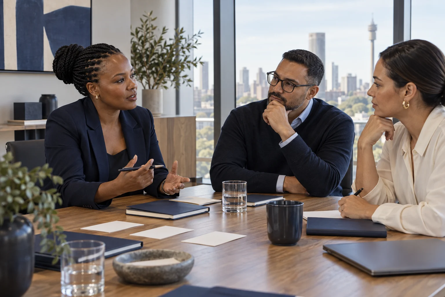Illustrative consultant and founders planning their business priorities